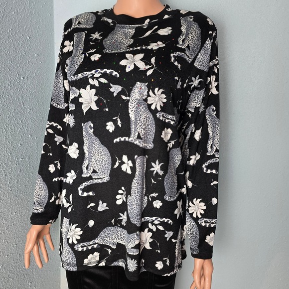 Soir de Akiko Tops - Vintage Soir de Akiko Leopard Floral Rhinestone Top Japanese Maximalist M/L